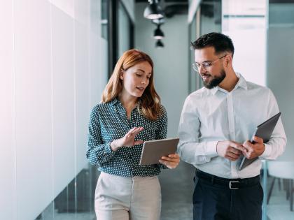 corporate office employees using technology