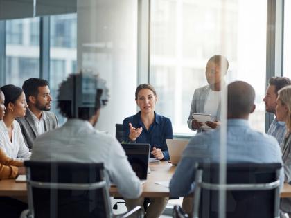 diverse business team meeting in modern office boardroom