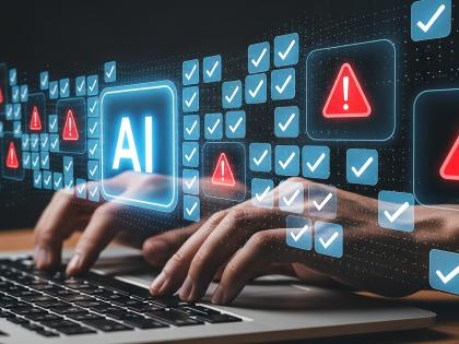 person working on laptop computer ai interface with risk