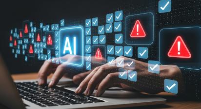 person working on laptop computer ai interface with risk